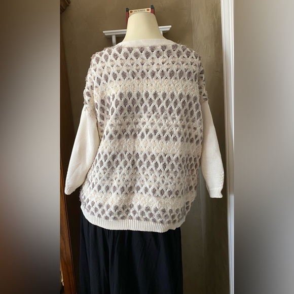 STEFANEL Winter Sweater Women, Light Color cream , white size M Honeycomb design - Picture 3 of 16